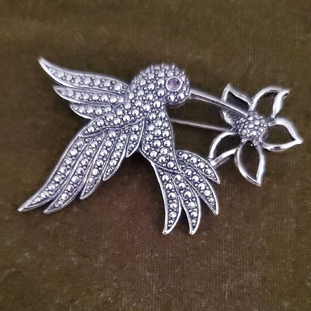 Vintage Silver Hummingbird Brooch Y2K Grandmillenial